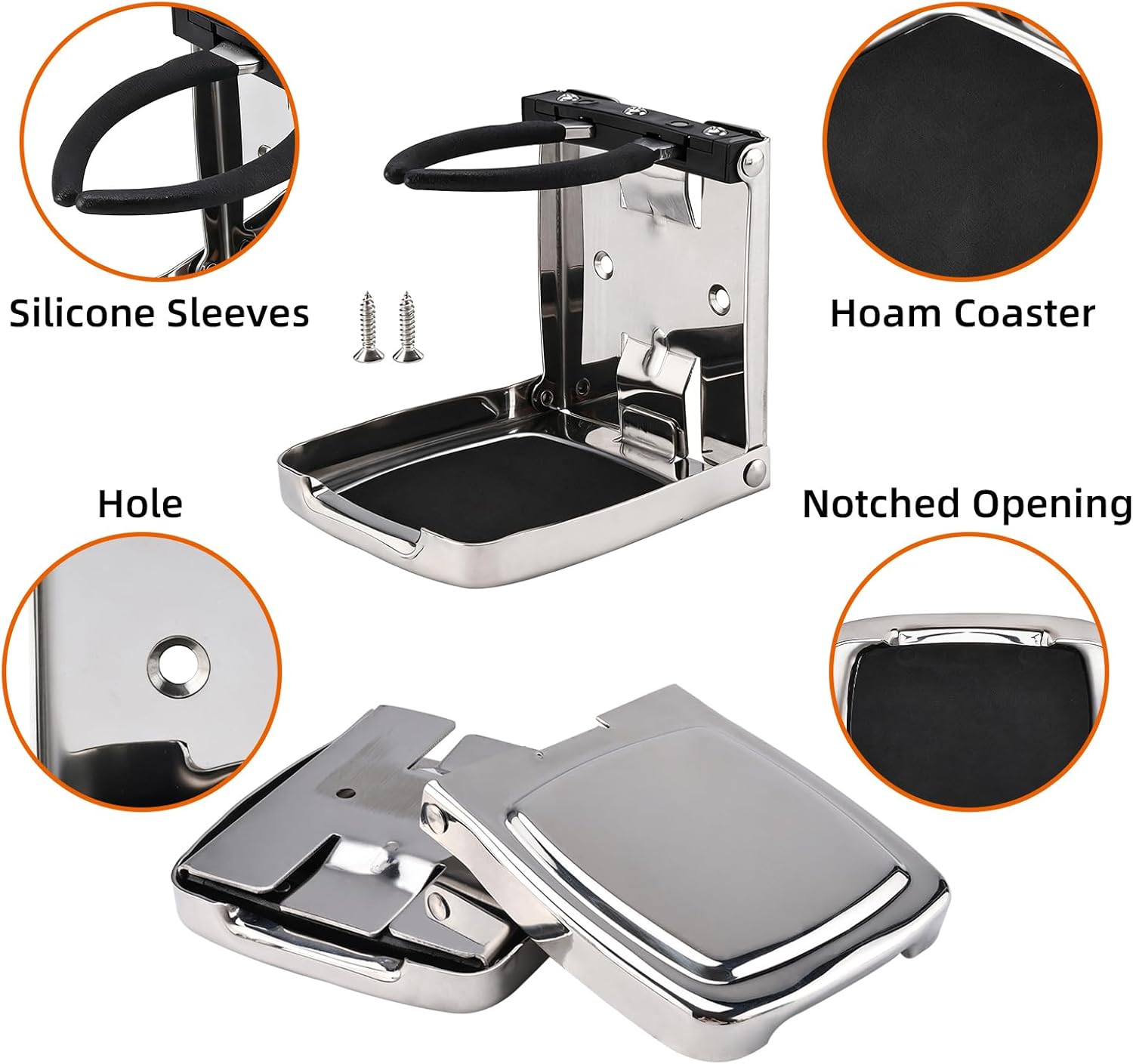 NovelBee 2pcs Folding Cup Holders,Boat Cup Drink Holders,Stainless Steel Adjustable Folding Wall Car Desk Cup Holders for Boats,Trucks,RVs,Vans,Campers,Caravans