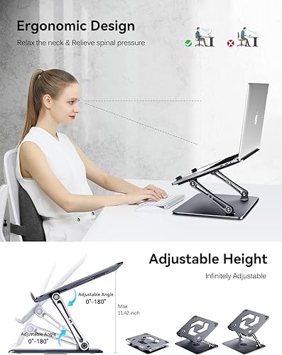 Miniatura 3 de ivoler Soporte ajustable para laptop con base giratoria de 360, soporte ergonómico para computadora de escritorio, elevador plegable y portátil,