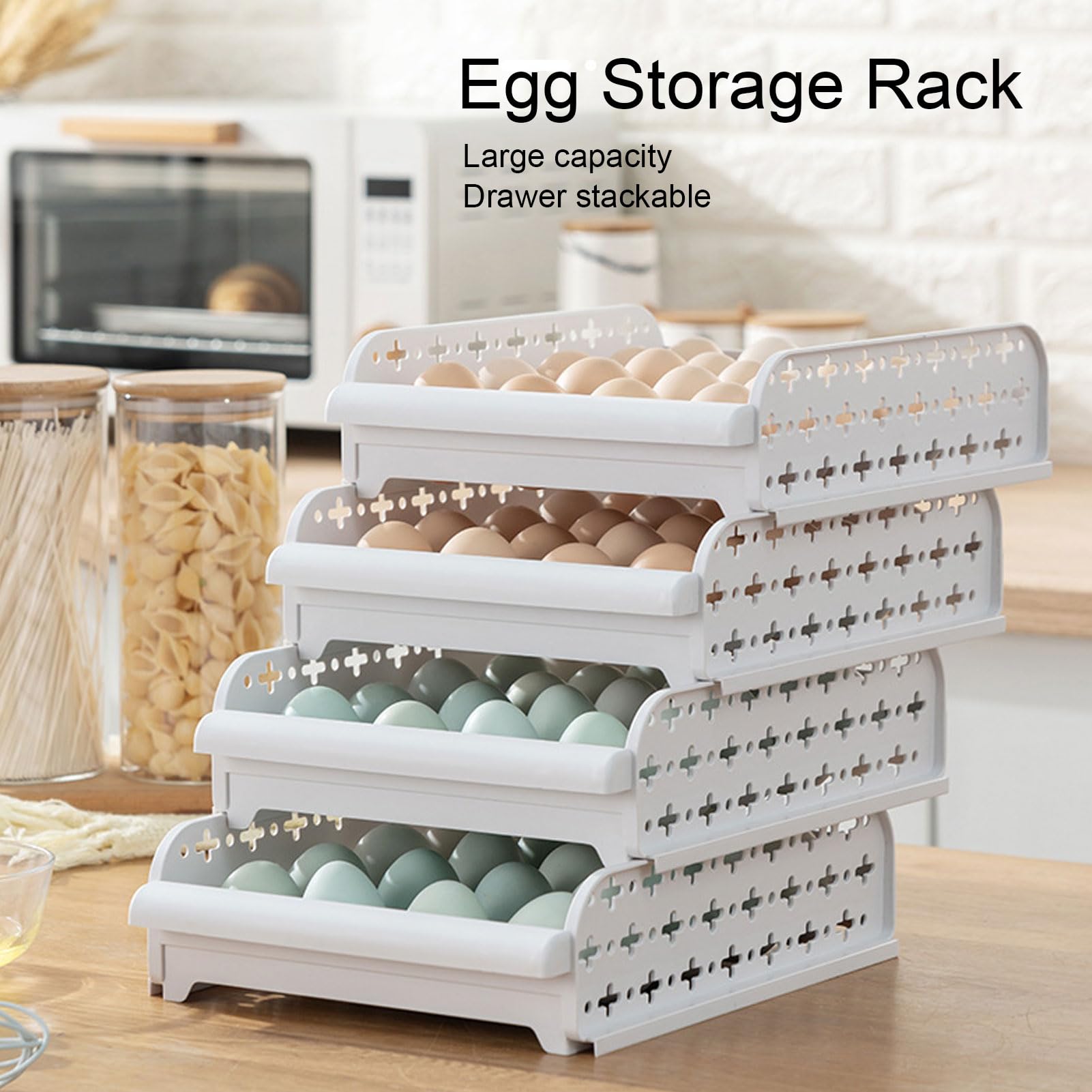 Conteneur à œufs Au Réfrigérateur, 4 Pièces, 80 Grilles, Tiroir De Stockage D'œufs Empilable, 4 Couches Pour la Maison, Pique-nique, Restaurant(beige)