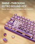 EWEADN Typewriter Style Mechanical Gaming Keyboard, Wired Mechanical Keyboards,104 Keys Backlit LED Keyboards, Media Control Knob, Wired Keyboard Pink Switch-Purple