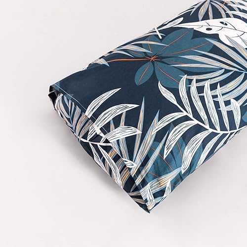 Miniatura 6 de YuHeGuoJi Juego de funda de edredón tropical azul, tamaño Queen, 100% algodón, 3 piezas, 1 funda de edredón botánica hawaiana con cremallera y