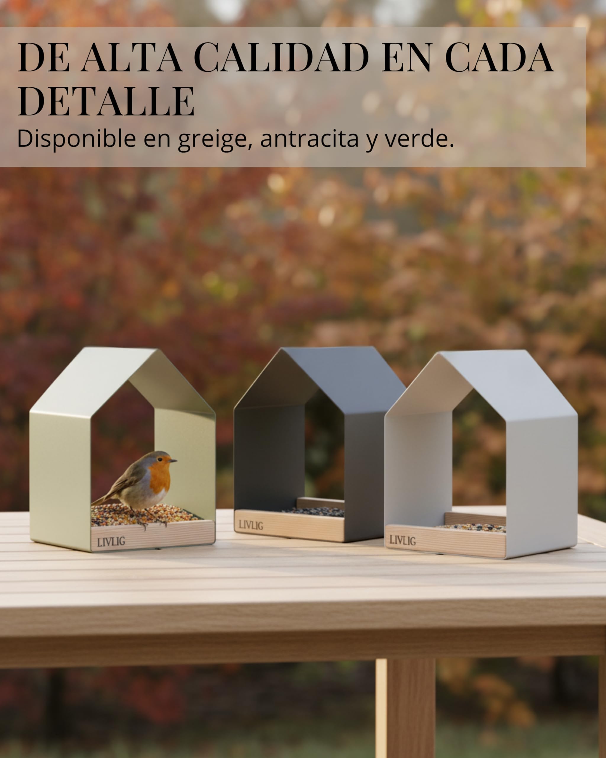 LIVLIG Pajarera de metal – Comedero para pájaros y bebedero para pájaros 2 en 1 para colgar, resistente a la intemperie para pájaros todo el año, balcón y jardín, diseño moderno, Greige