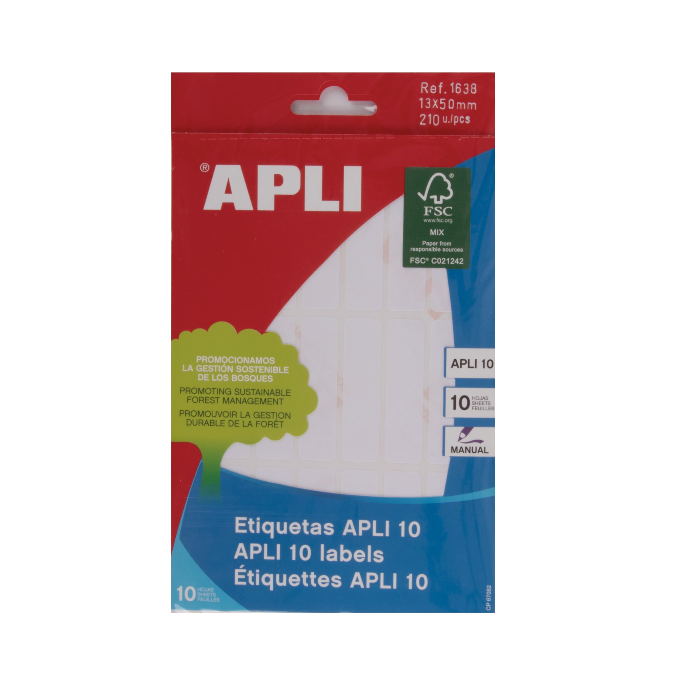 Apli 1638 - Box of 10 Sheets with Labels, 13 x 5, White