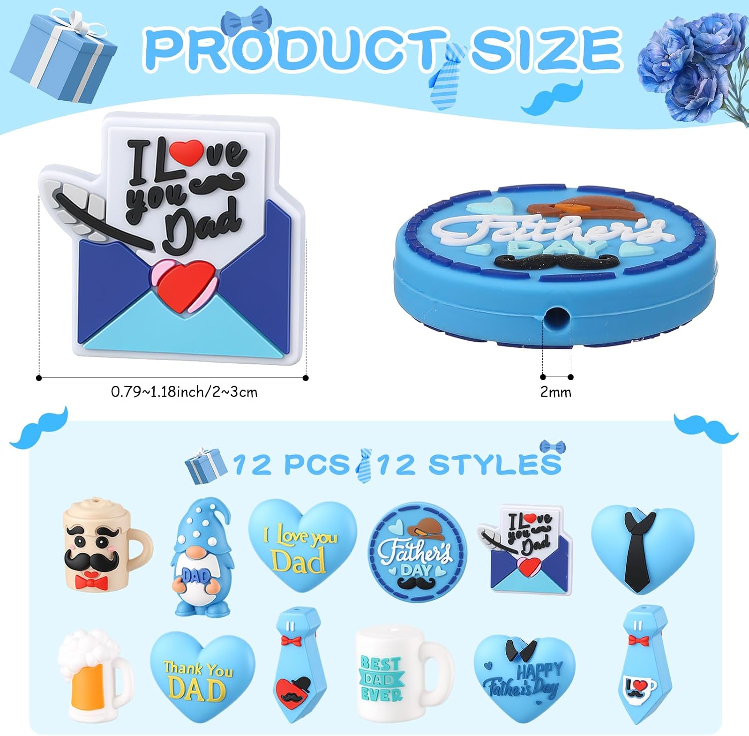 Watersay 12 Pcs Father's Day 3D Silicone Focal Beads for Pens image 2