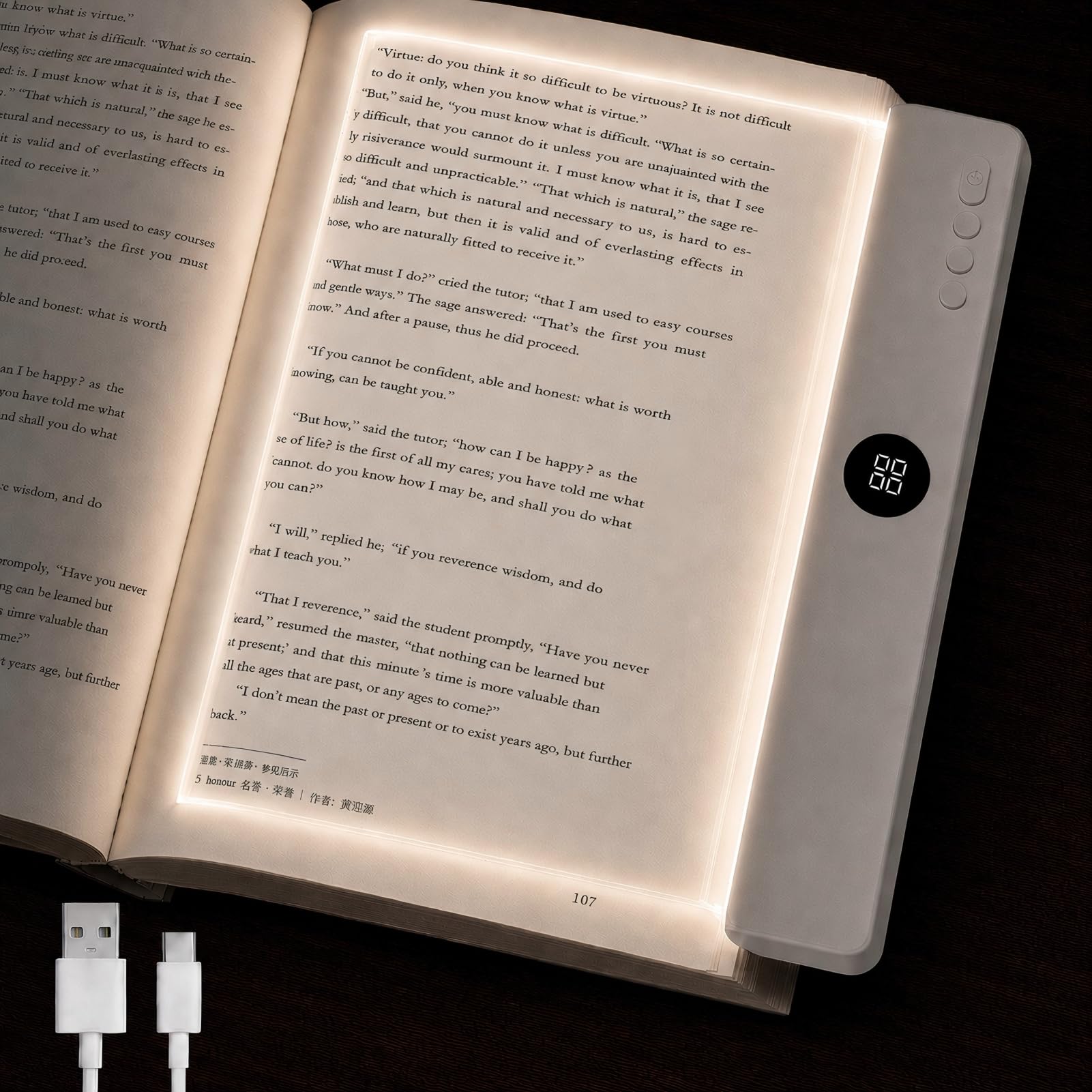 Flat Book Light 3 Color Temperatures Smart LED Book Light Rechargeable Flat Book Reading Light with Timer Function Book Page Light for Reading at Night, Bedside Student Book Lamp for Book Lovers