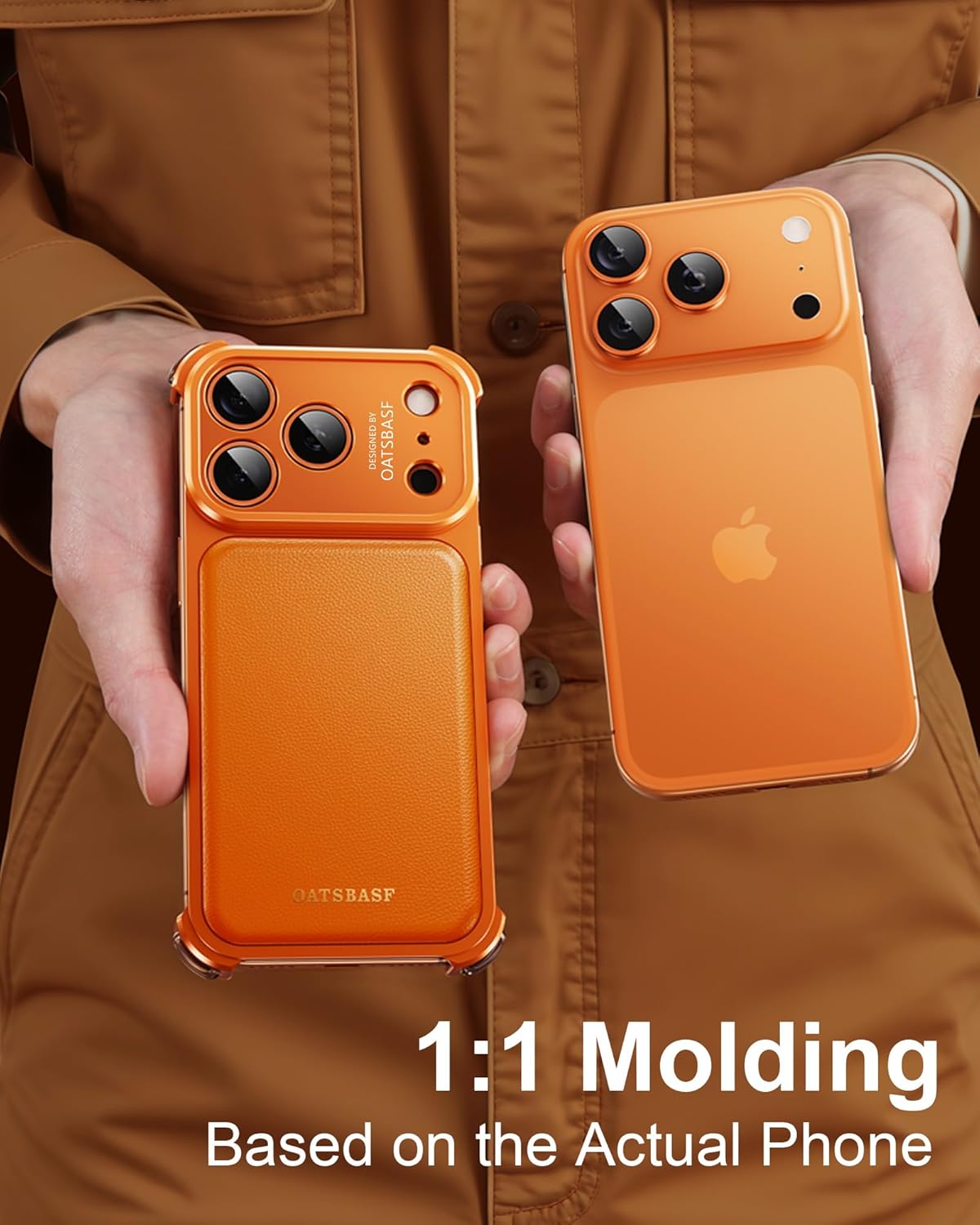 Frameless Bumper Case for iPhone 17 Pro Max, Compatible with MagSafe, Leather Metal Protective Cover with Camera Protection, Minimalist Military Shockproof Phone Accessory, Cosmic Orange
