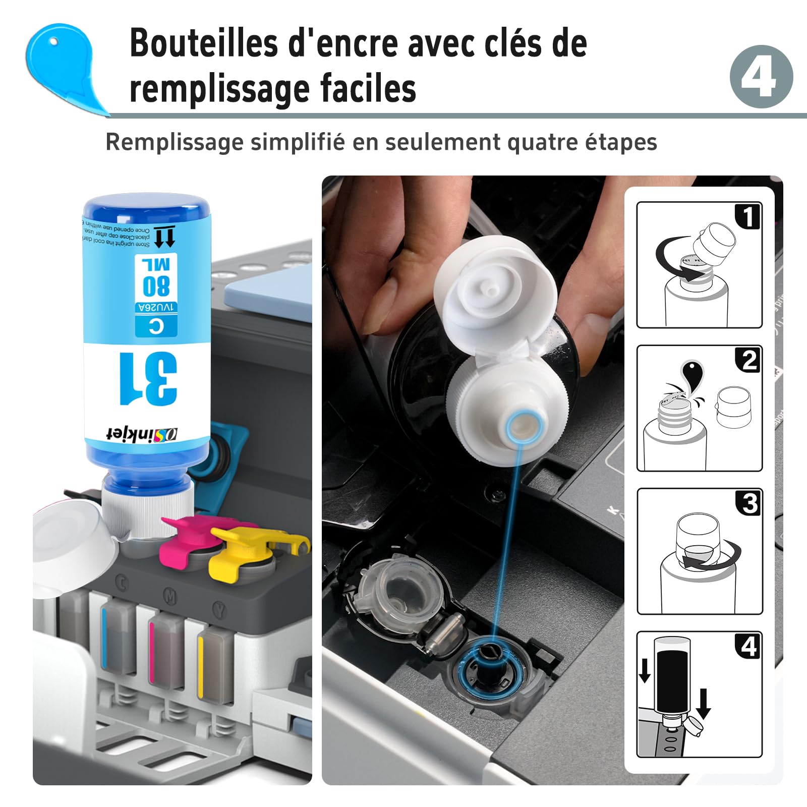 31 32xl Encre Multipack Compatible avec HP Smart Tank 5105 5106 570 7305 7306 7005 7006 7605 655 455 555 559 Imprimante, 32 XL Encre(2BK CM Y)