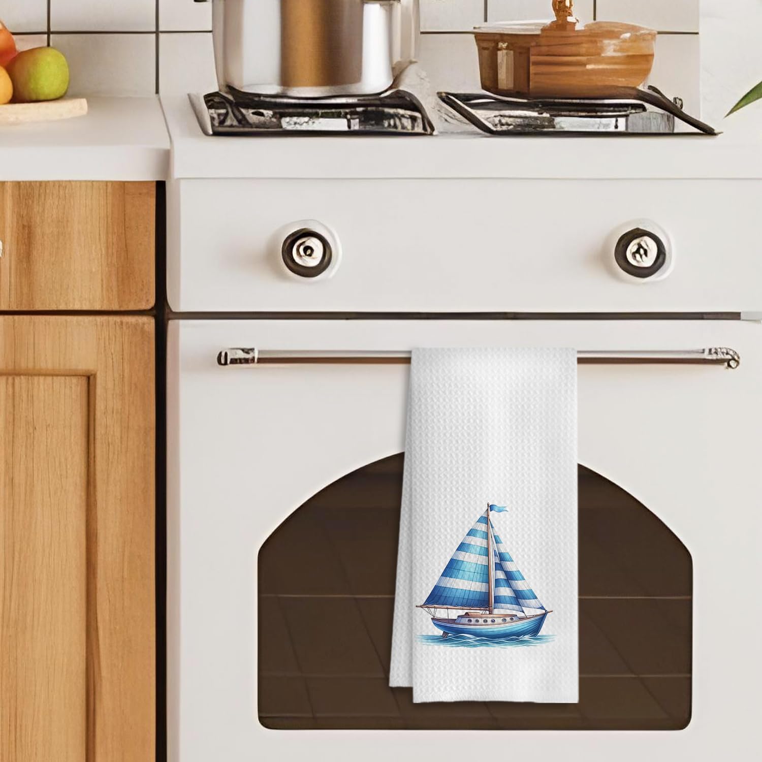 Nautical Sailboat Kitchen Towels, Coastal Beach Hand Towels for Bathroom, Sailing Gifts for Women Men, Gifts for Boat Owners Sailors, Nautical Dish Towels, Boat Captain Gifts, 16x24 Inch - Image 4