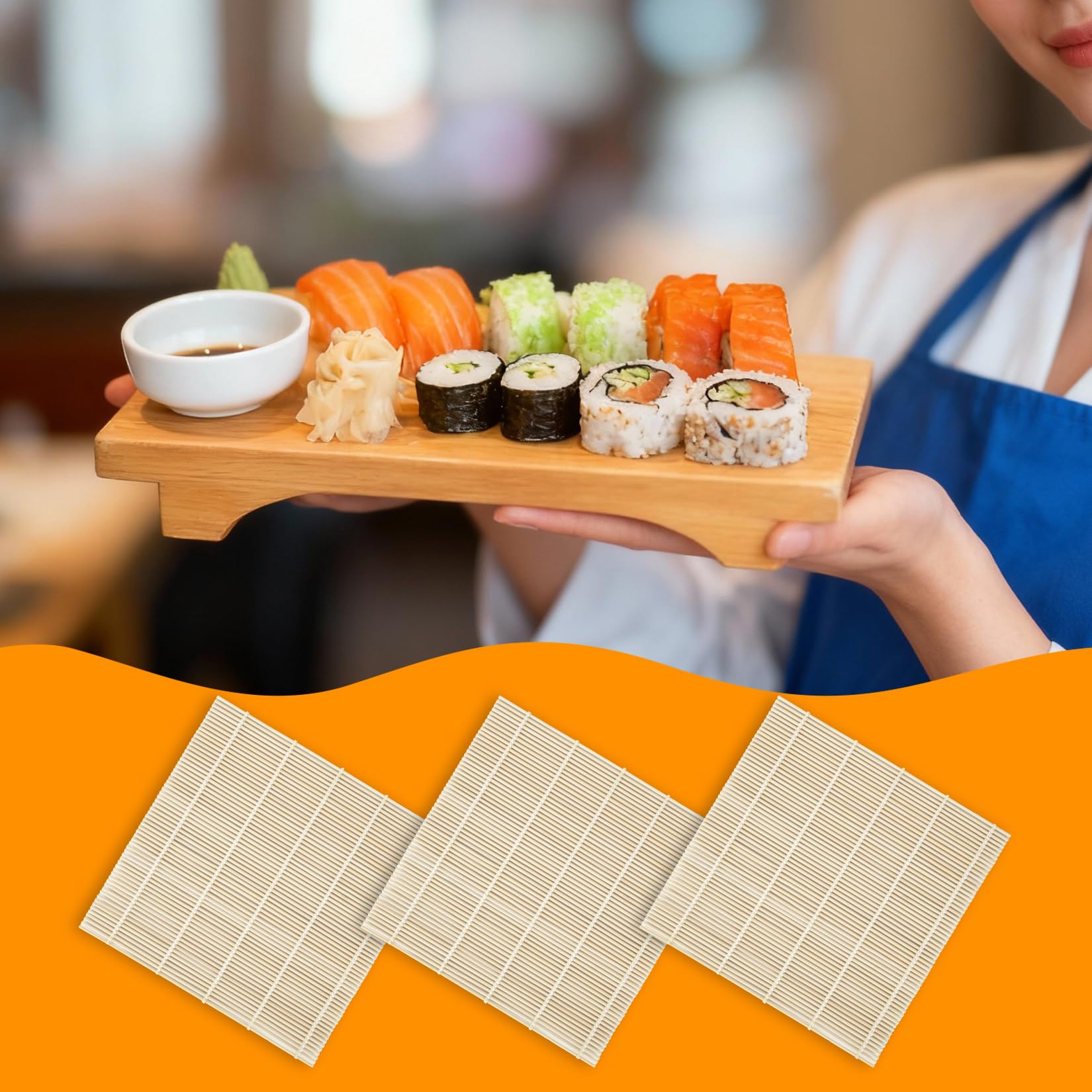 Sushi-Matte aus Bambus, Sushi-Rollmacher für Kimbap Sushi Maki Rollen, einfach hausgemacht (24,1 x 24,1 cm), 4 Stück
