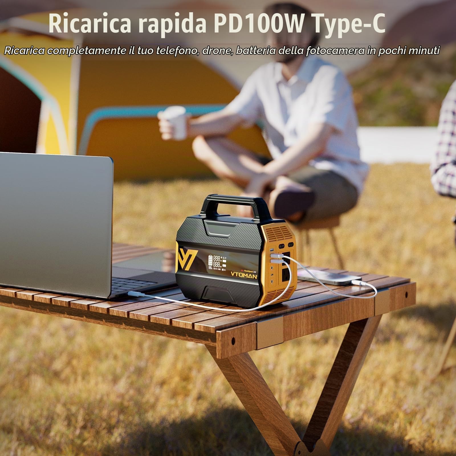 VTOMAN FlashSpeed 300 230Wh 300W Campeggio Centrale Elettrica Portatile | Generatore Solare, Batteria LiFePO4, Uscita de CA (Picco 600W), Ricarica Rapida per Campeggio, Viaggio, Esterni, Pesca