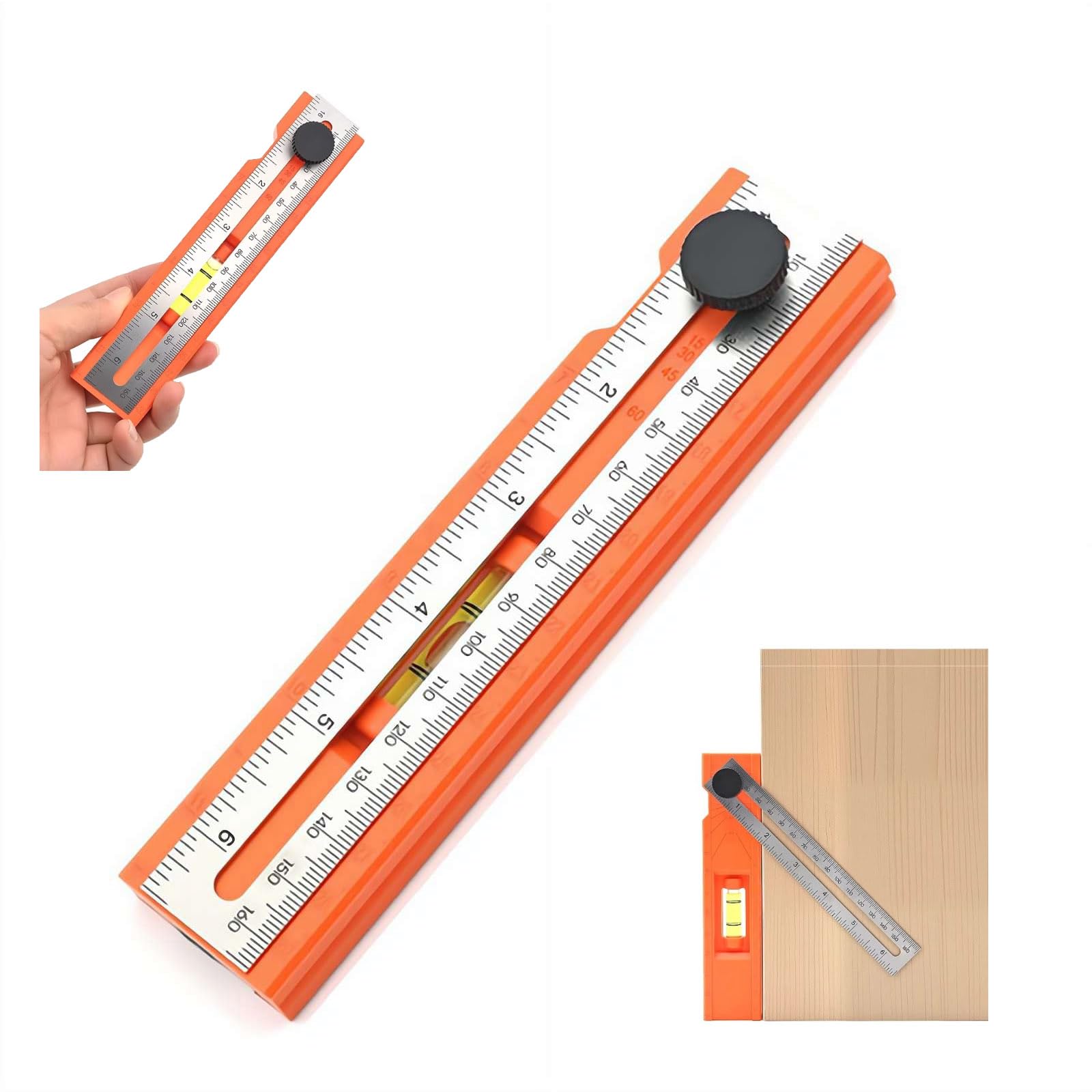 Adjustable Positioning Marking Protractor Tool,Multifunctional Depth Measuring Ruler with Multi Angle Marking 15°-90°,Drilling Positioning Ruler,Precise Leveling & Marking Tool for Woodworking