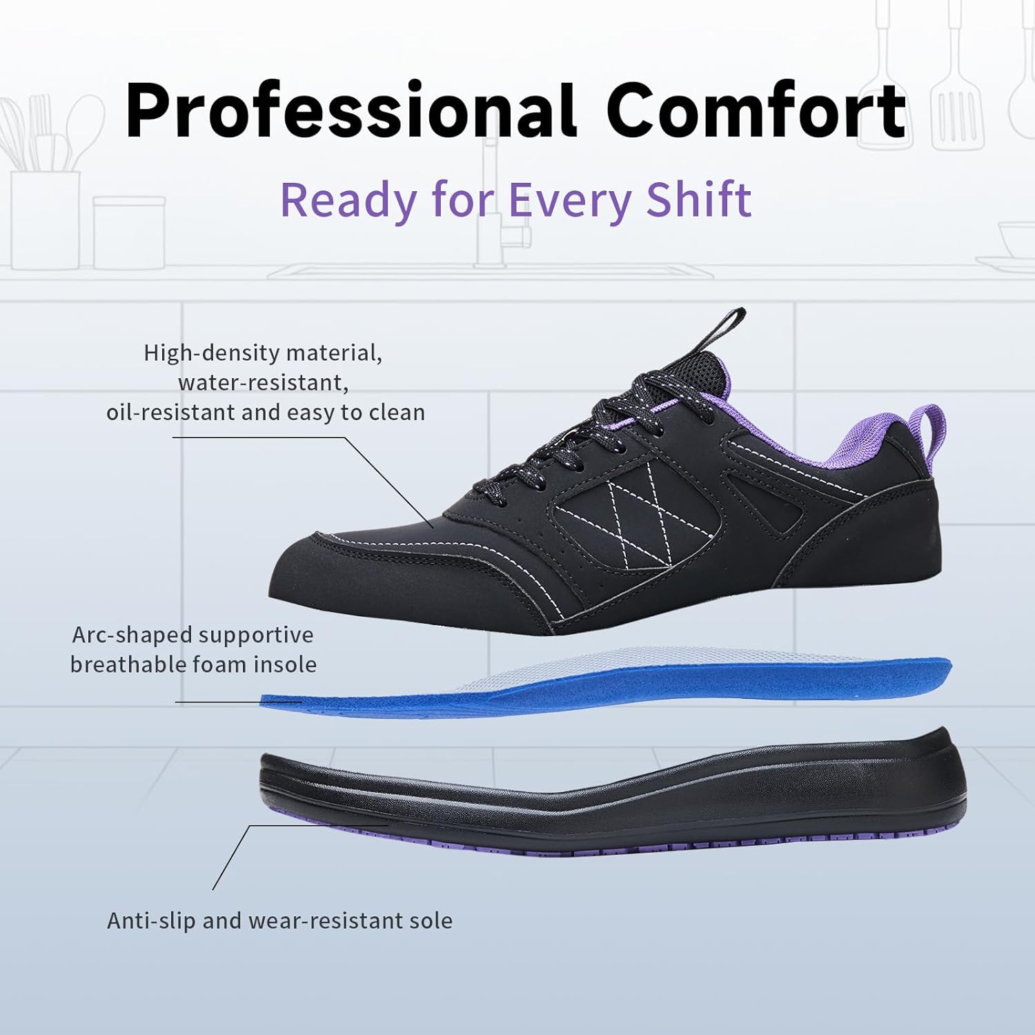 Non Slip Work Shoes Women - Waterproof Oil Resistant Chef Shoes, Lightweight Comfortable Slip Resistant Sneakers for Restaurant Kitchen Nursing & Food Service - Image 6