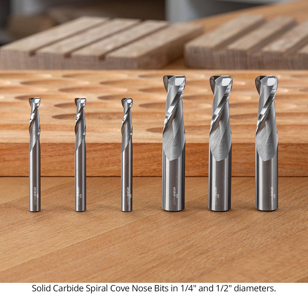 US2CNSET-3PC - Punte per fresa a spirale, raggio angolare, set con gambo da 0,6 cm, in carburo solido, 2 FL, prodotte negli Stati Uniti, fondo piatto e parete laterale liscia