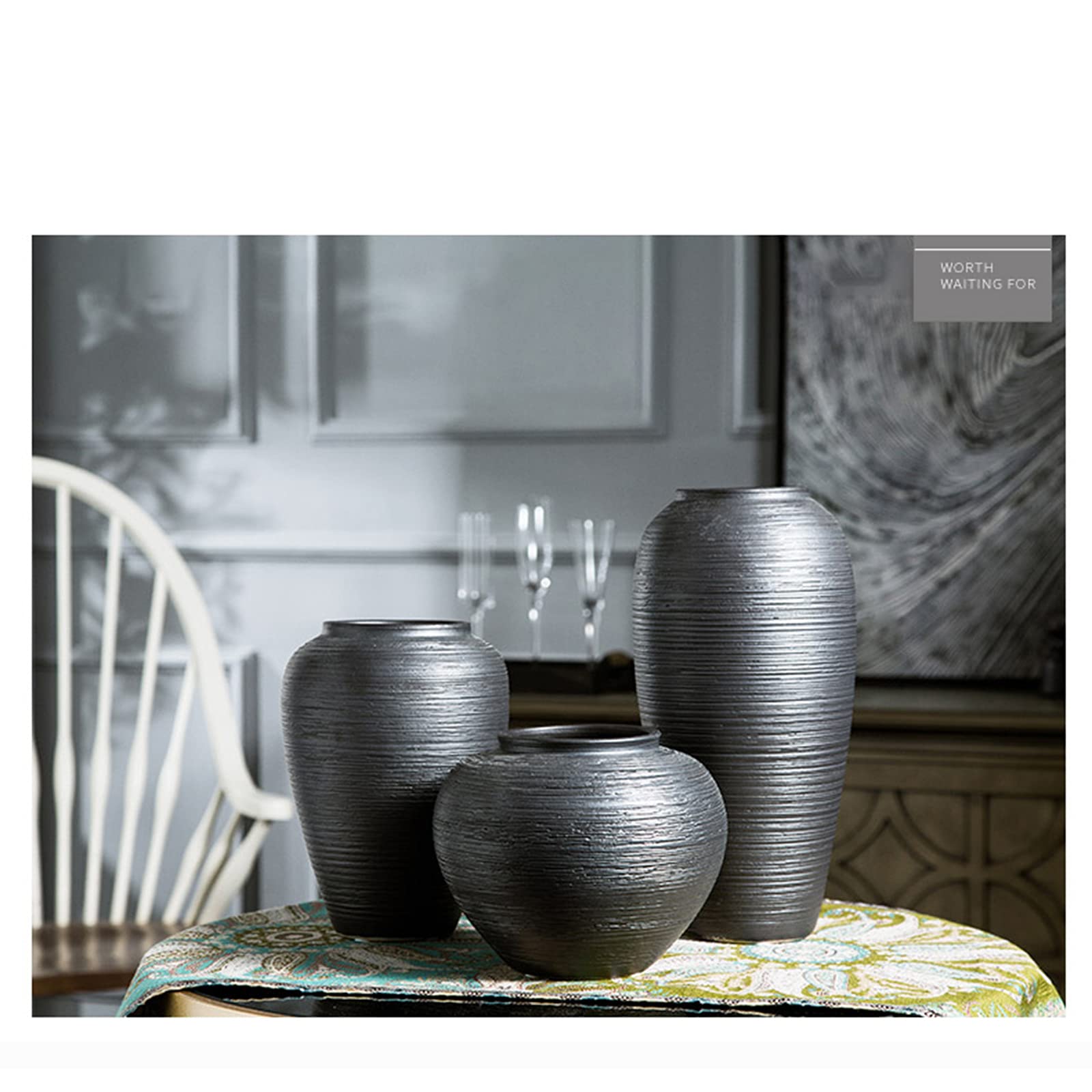 Jarrón Negro, jarrón Grande para el vestíbulo del Hotel, jarrón de cerámica para el Suelo de la Sala de Estar del hogar(Black-15 * 32CM)
