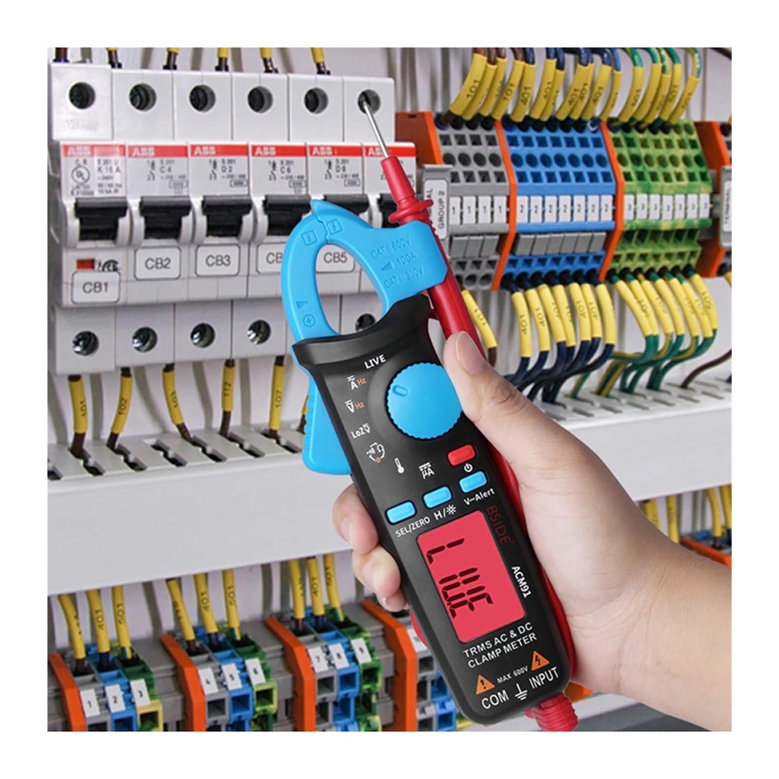 Digital Clamp Meter Current Professional AC/DC Auto Car Repair TRMS Multimeter Live Check NCV Capacitor Election Tester(ACM91(Black))
