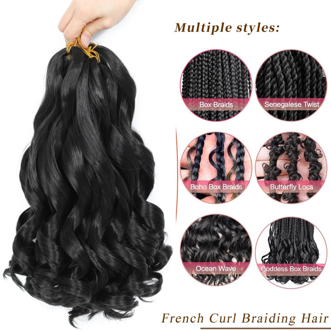 French Curly Braiding Hair 16 Inch 8 Packs - Image 2