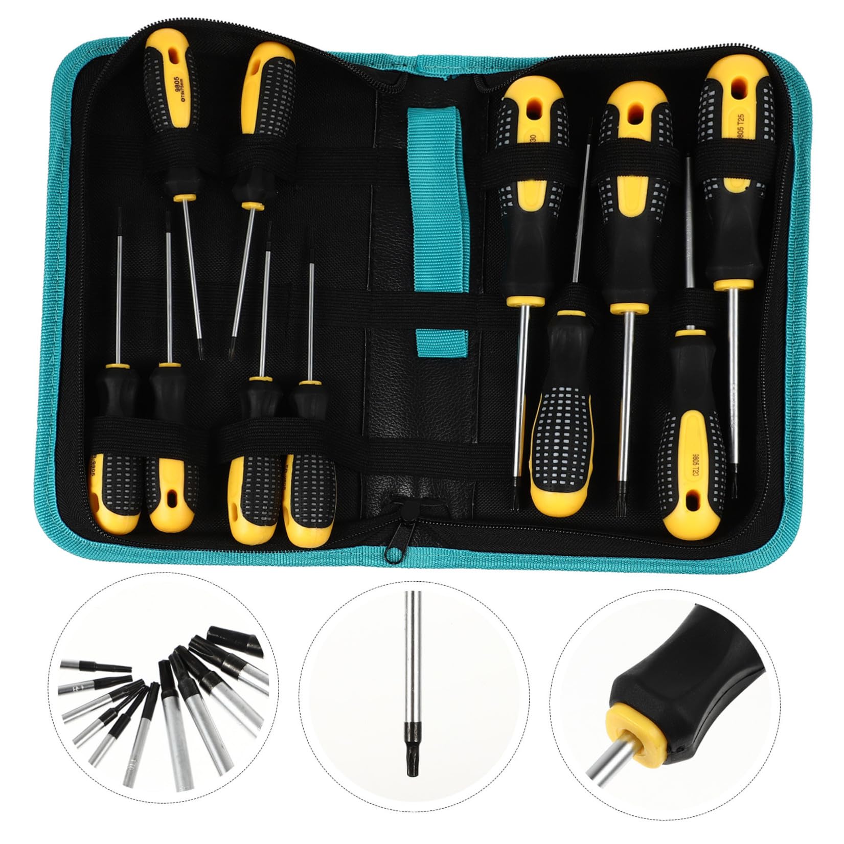 BESTonZON Set di Cacciaviti a Stella di Sicurezza 11 Pezzi, T5-t30, Impugnatura Ergonomica, per Riparazioni Auto e Casa, Utensili Manuali