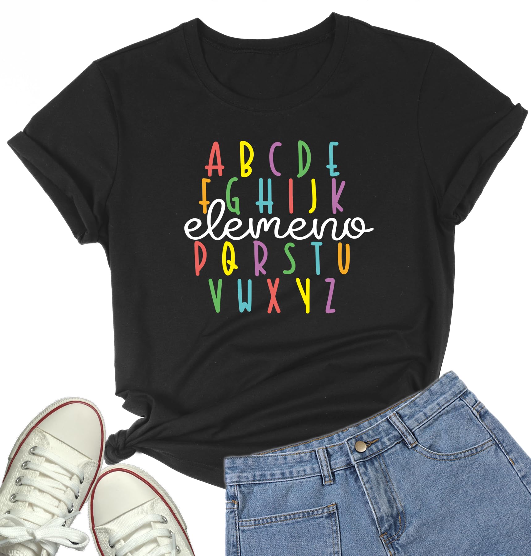 DANVOUYWomen Crewneck Alphabet Teaching Graphic Tee Tops Teacher Shirt Short Sleeve