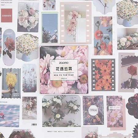 Amazon Tnyker シール フレークシール 手帳 デコ 風景 写真 フレーク ステッカー 西洋絵画 素材 スケジュール ノート アルバム 手紙 カレンダー おしゃれ かわいい 80枚セット 花のハーモニー シール ステッカー 文房具 オフィス用品