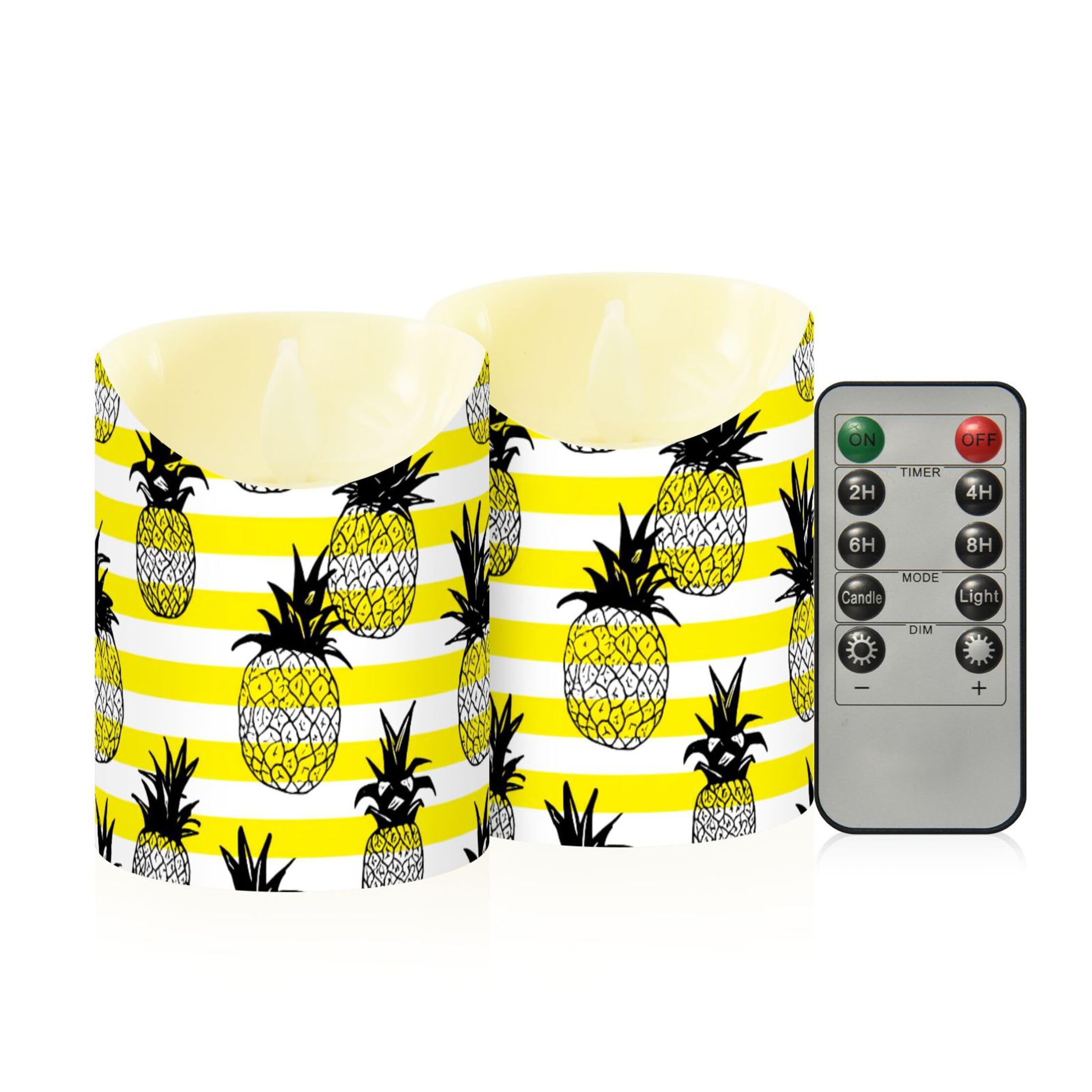 Sevdomey Pineapples Flameless Candles with Remote Control, Realistic Flame Candles, 24H Timer Battery Operated LED Battery Candles for Home Decor