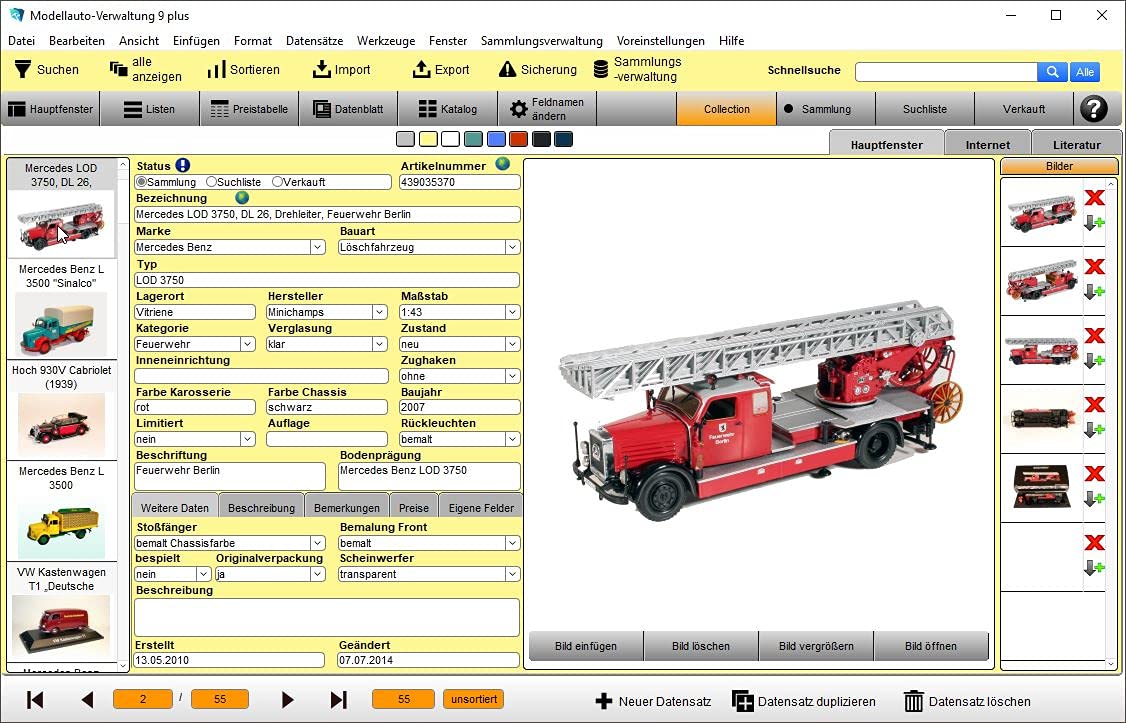 GS Modellauto-Verwaltung 9 Plus - Software zur Verwaltung Ihrer Modellautosammlung mit über 20.000 Modellautos im Programmteil Collection