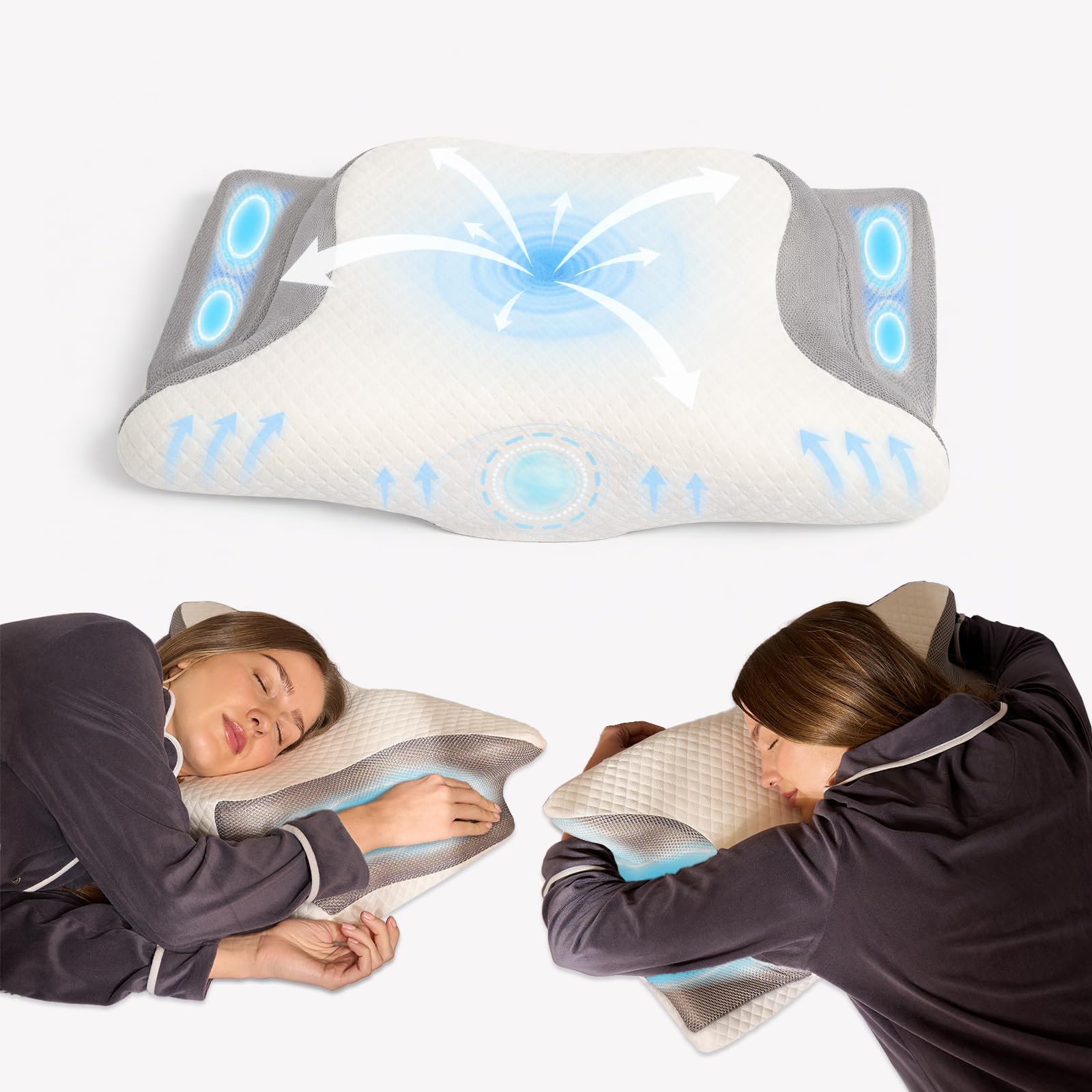 OHS Memory Foam Cervical Pillow for Neck Pain and Shoulder 65 x 40cm, Side Sleeper Ergonomic Pillow Head Neck Support Pillow for Side Back Stomach Sleepers Firm Pillows, White