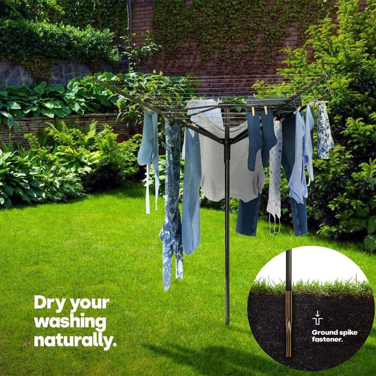 Wäschespinne – Outdoor-Garten-Wäschetrockner – Robuster, Faltbarer Wäscheständer – 50 m Wäscheleine – Witterungsbeständig