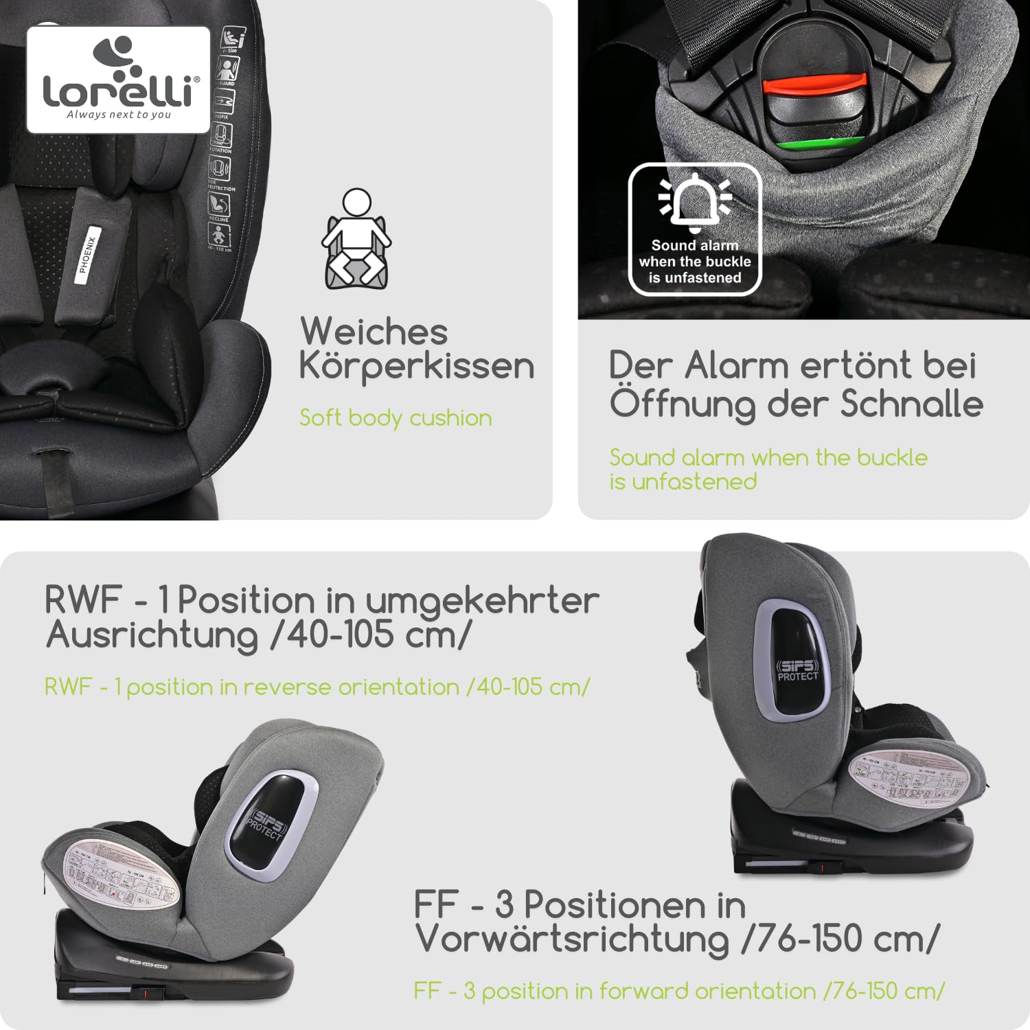 Lorelli Auto Kindersitz Phoenix mit Isofix, 360 Grad drehbar, (0-36 kg) Mitwachsender Autositz i-Size 40-150cm - Gruppe 0+/1/2/3, Babysitz ab Geburt, 5-Punkt-Gurt, Einstellbare Kopfstütze, gelb