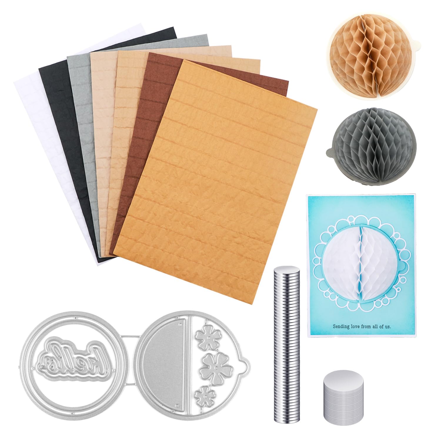 OTCRAFT 9Pcs/Set Honeycomb Paper Pads and Round Cutting Dies Set Whit Magnets Position.for DIY 3D Craft and Pop-Up Cards; 30 Layers 2cm Glue line Crafts Cardmaking Embellishments