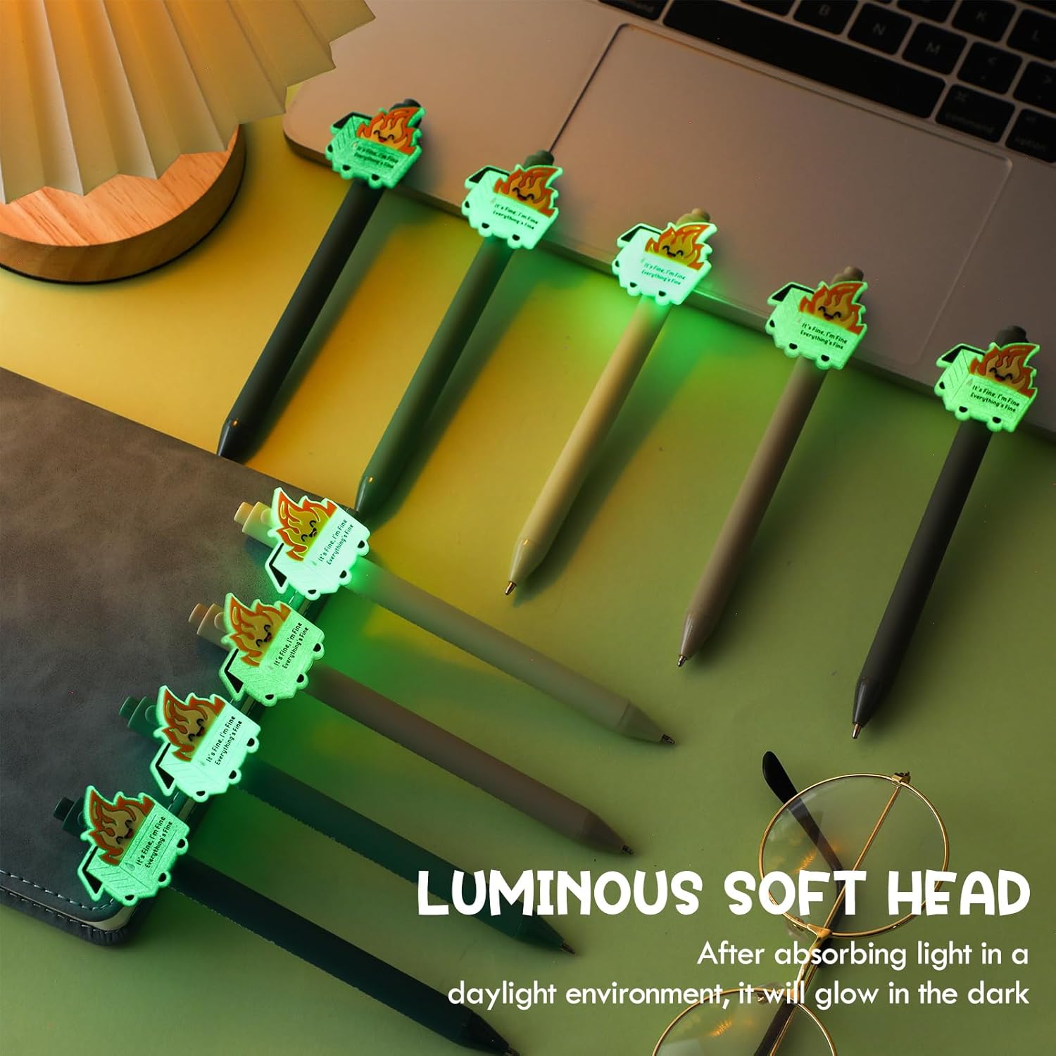Sayglossy 100 Pcs Dumpster Fire Pen Gift Funny Luminous Dumpster Fire Ballpoint Pen Desk Accessories Emotional Employee Appreciation Support Gift for Office Social Worker Coworker Teacher Nurse Team