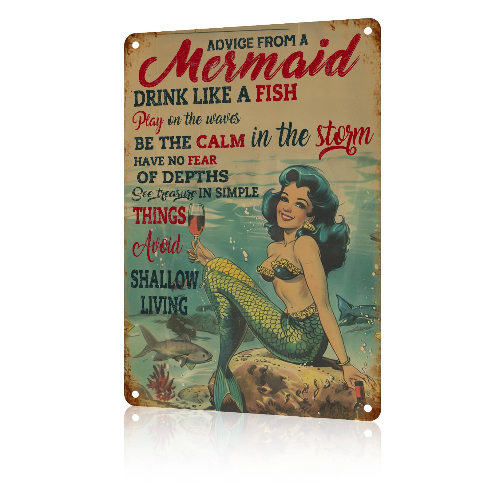 Anceky Funny Signs Mermaid Metal Tin Sign Vintage Aluminum Sign Wall Decor for Cafe Office Yard Man Cave Garage Bathroom 12×8 Inch