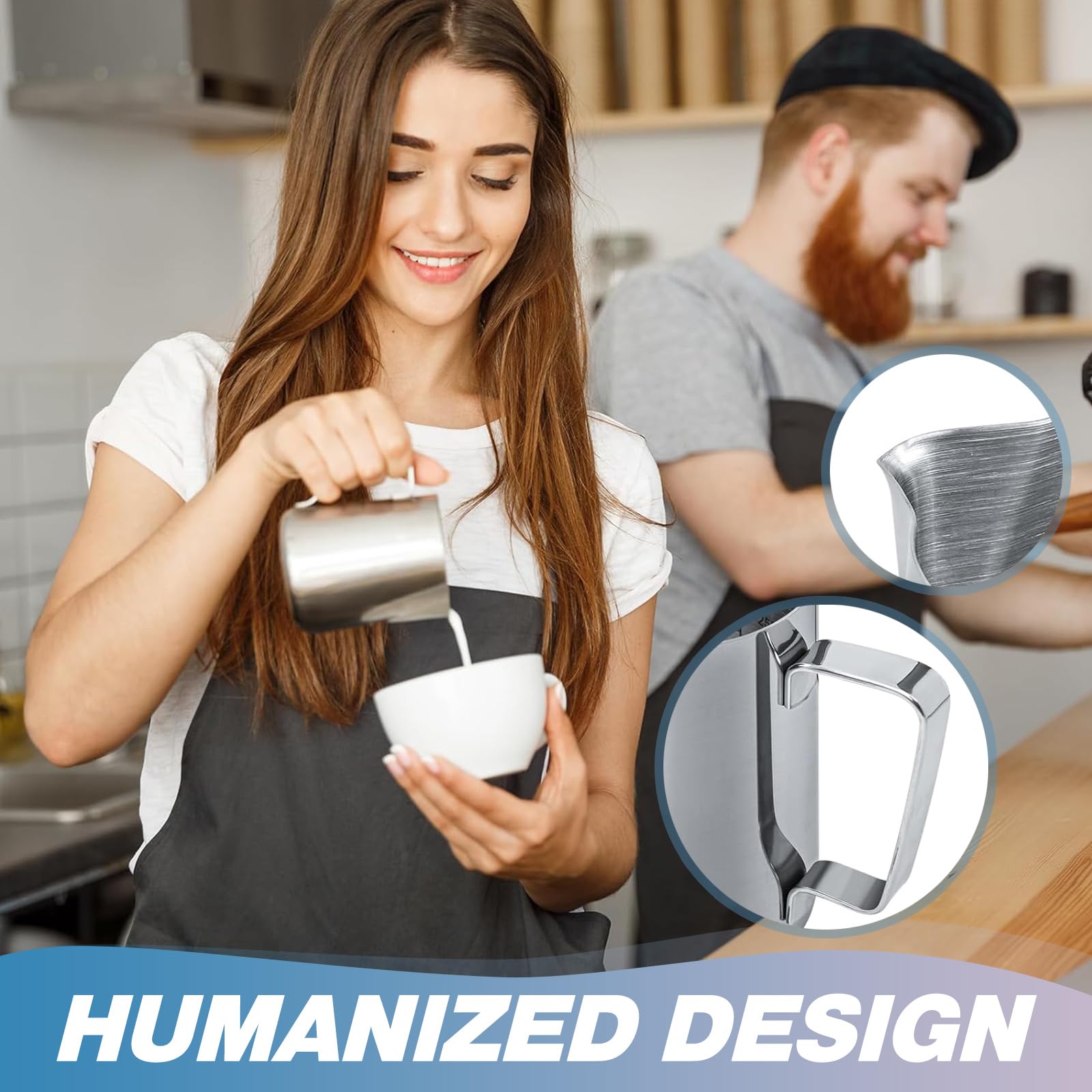Milk Frothing Jug, 600ml/21oz 304 Stainless Steel Milk Frothing Pitcher Milk Jug with Powder Shaker Thermometer Latte Art Pen - Image 4