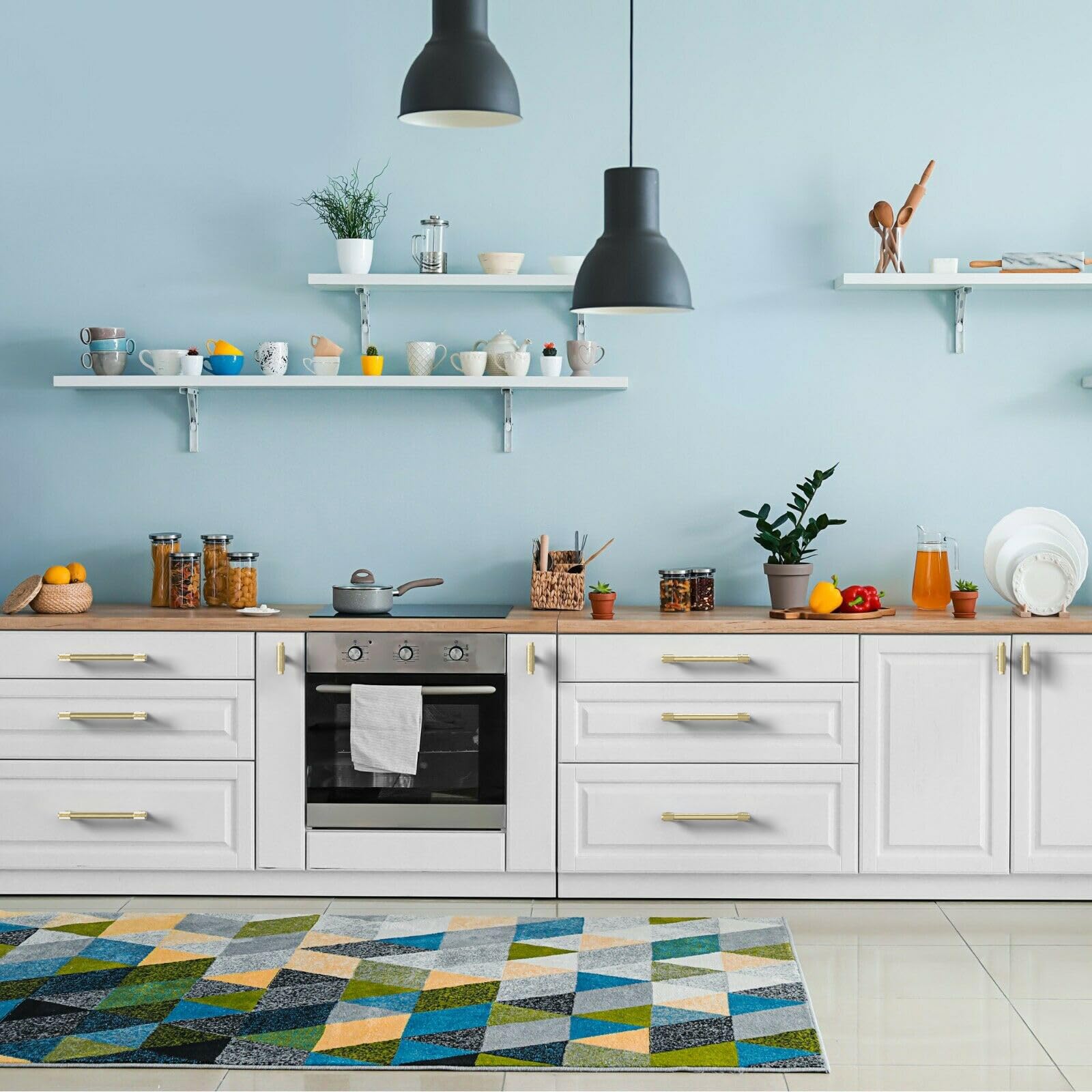 FURNIWARE 10 sztuk radełkowanych uchwytów meblowych, rozstaw otworów: 160 mm, uchwyty kuchenne, uchwyty do szuflad, mosiężne, do szafek kuchennych