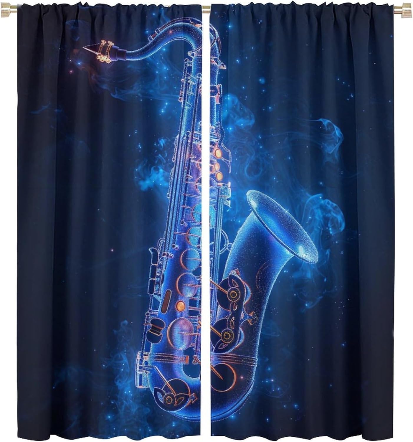 Colorful Shining Saxophone Blackout Curtains, Funny Music Theme Home Decor Rod Pocket Window Drapes for Living Room Bedroom- 2 Panels 42" W x 45" L