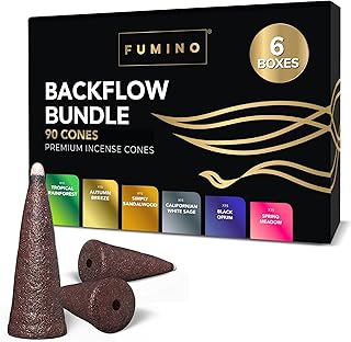 Fumino Fresh Backflow Incense Cones Multipack Essentials Bundle 6 Boxes 90 Pieces Masala Agarbatti Joss Scent Fragrance for Relaxation and Meditation, Home and House Decor Fragrant Scent