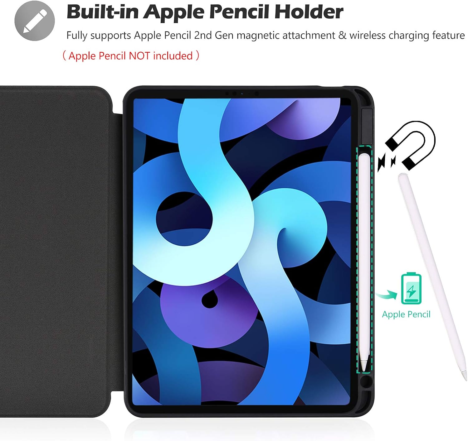 ProCase Slim Case for iPad Air 11-inch M4/M3 2026/2025 & M2 2024/10.9” 5/4th 2022/2020, Smart FolioStand Protective Cover with Pencil Holder for Air 7th/6th/5th/4th Gen -Teal
