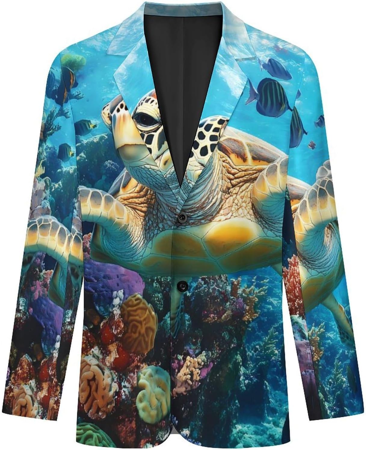 Ocean Turtles Coral Tropical Fish Fashion Blazer for Men Suit Jackets Lightweight Button Lapel Sport Coats