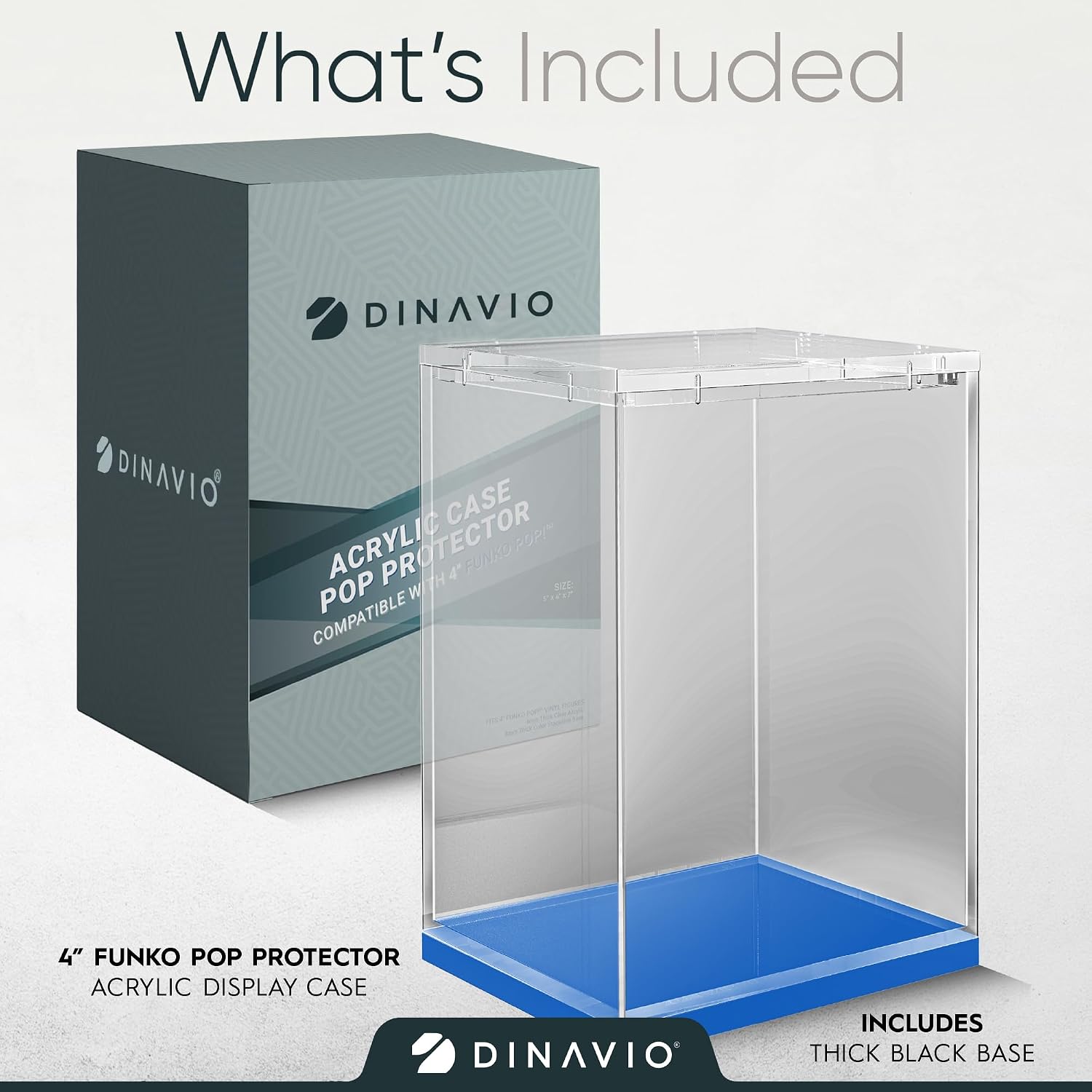 Dinavio Crafthouse Acrylic Funko Pop Protector - Sturdy Stackable Display Case - 4mm Compatible with 4'' Vinyl Figures - Blue Base