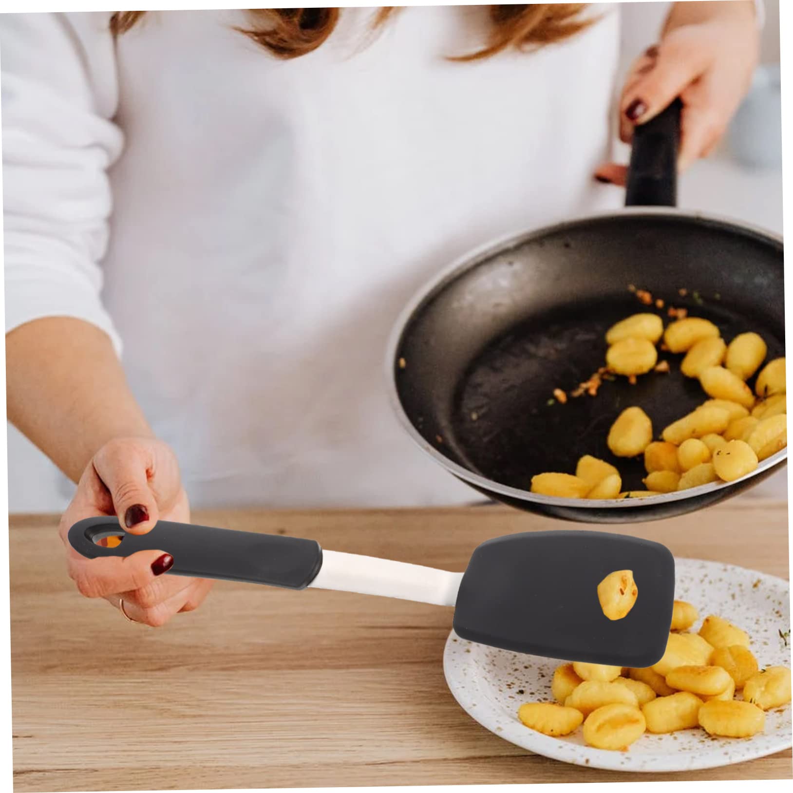 2Pcs Heat Resistant Silicone Spatula Multipurpose Non Stick Cooking Utensils for Kitchen Ergonomic Design with Hanging for Stirring and Frying Black