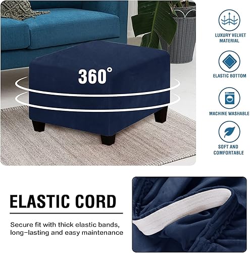 Miniatura 6 de TOPCHANCES Funda otomana de terciopelo, fundas cuadradas para reposapiés, funda elástica para taburetes de pies, protector de muebles con parte