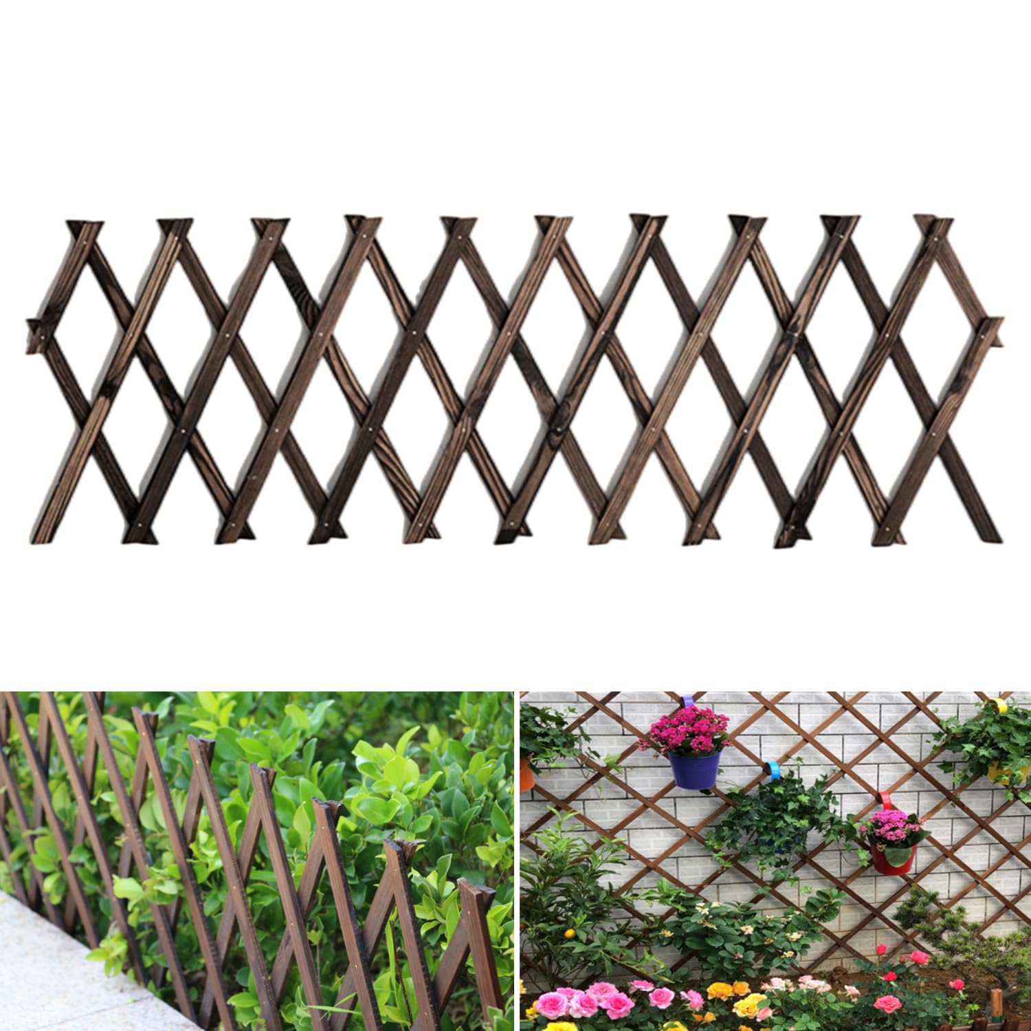 Expandable Garden Trellis, Wooden Lattice Wall Fence Trellis for Climbing Plants Ivy Vine Rose Clematis 13" x 68" for Outdoor Garden Patio Room Decor (1)