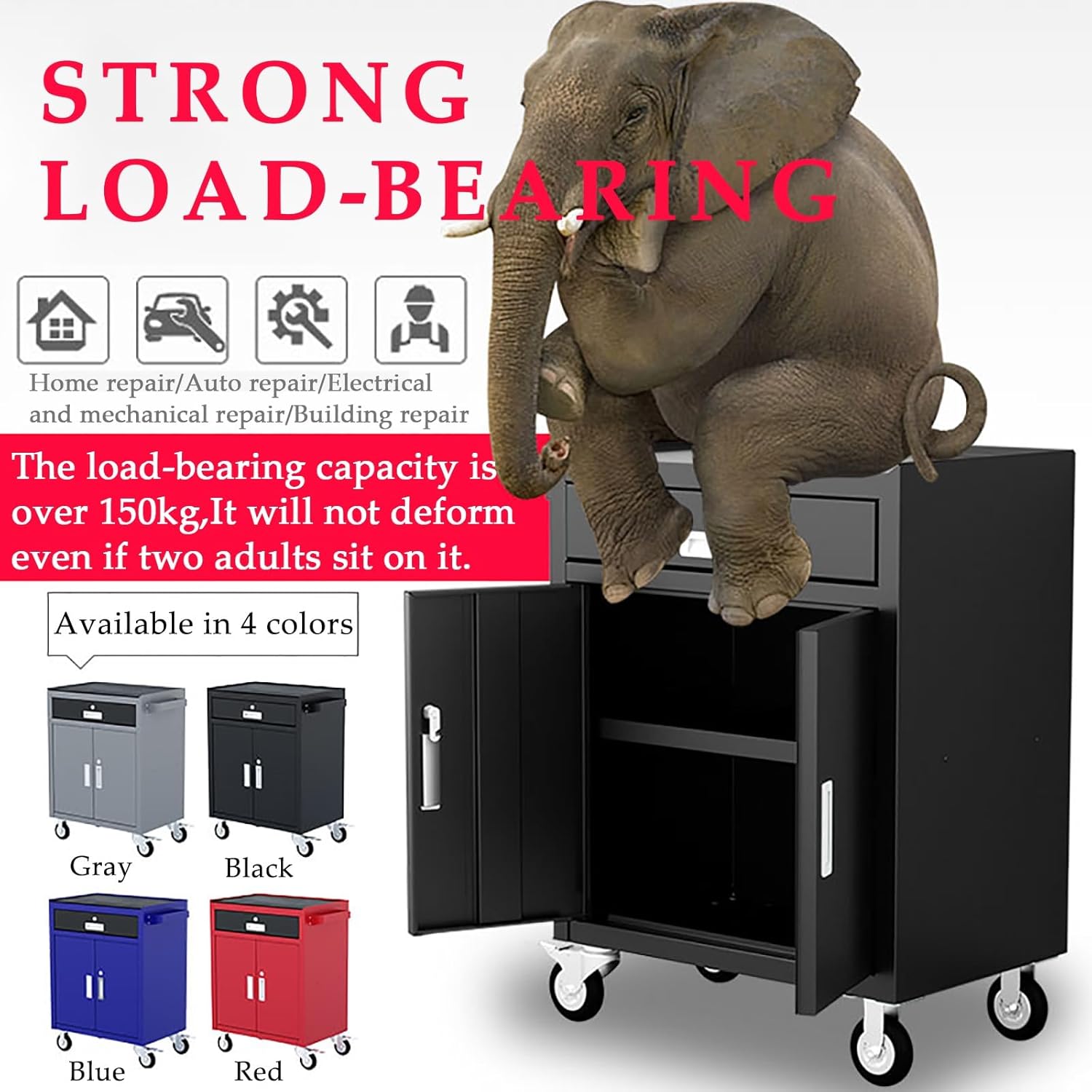 Metal Garage Storage Cabinet with Wheels,Lockable Storage Cabinets with Adjustable Shelf, Tool Chest with Wheels & Lock Garage Storage Cabinets Tool Cart on Wheels(Red,No Drawer)