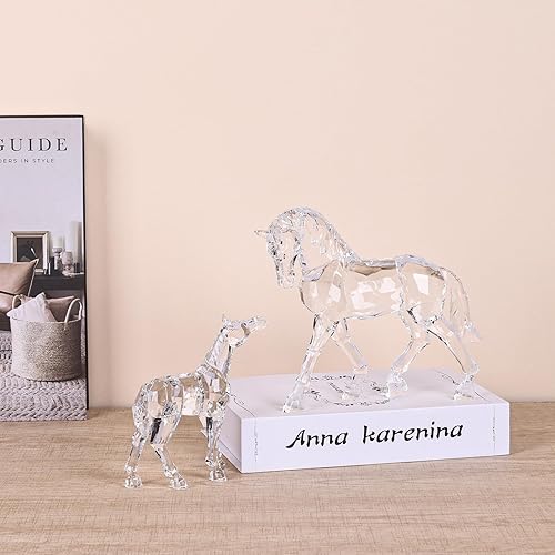 Miniatura 4 de Estatua acrílica transparente de yegua y potro, regalos de caballo para mujeres, estatua y escultura de caballo Luxur con acabado de cristal similar