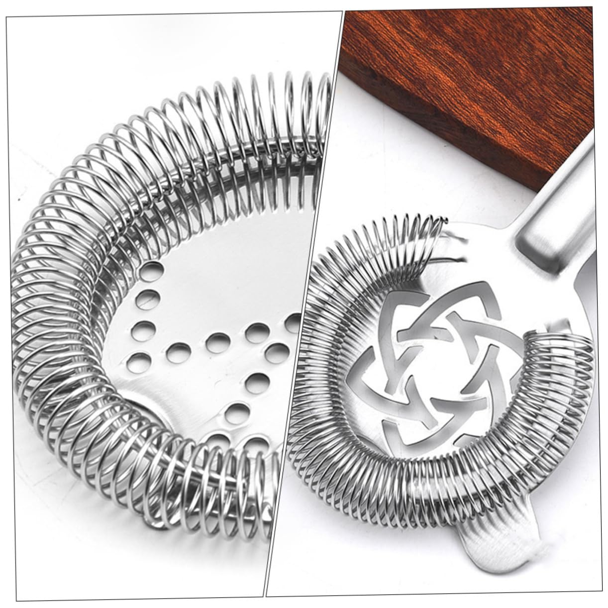 BEBEMOKO 2pcs Stainless Steel Cocktail Strainers Ice Filtering Tool for Bars Home and Mixology Comfortable to Use Professional Bartender Barware