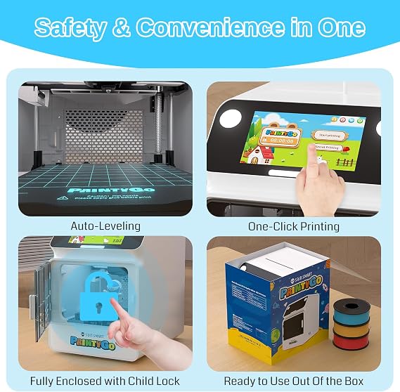 SainSmart PrintyGo 3D Printer for Kids, 600mm/s Auto Leveling Printer for Beginners with 5 Touch Screen, 1500+ Models, Child-Safe Design, Wi-Fi/App Control, Pre-Assembled for STEM Learning Gift