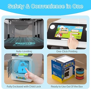SainSmart PrintyGo 3D Printer for Kids, 600mm/s Auto Leveling Printer for Beginners with 5 Touch Screen, 1500+ Models, Child-Safe Design, Wi-Fi/App Control, Pre-Assembled for STEM Learning Gift