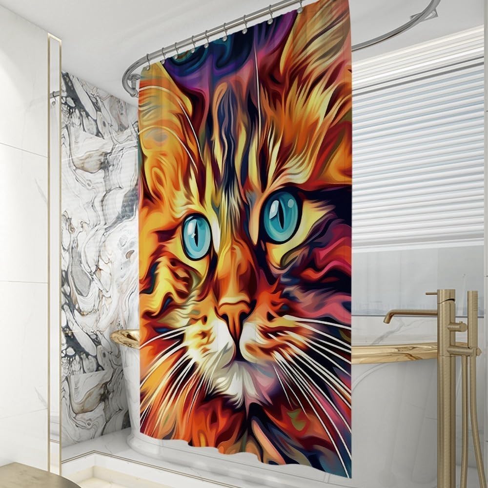 Funny Bengal Burmese Cat Shower Curtain for Bathroom Decor Lovely Cat Pet Animal Print Bath Curtains Colorful Home Decoration with Hooks 66x72 Inch Style 4