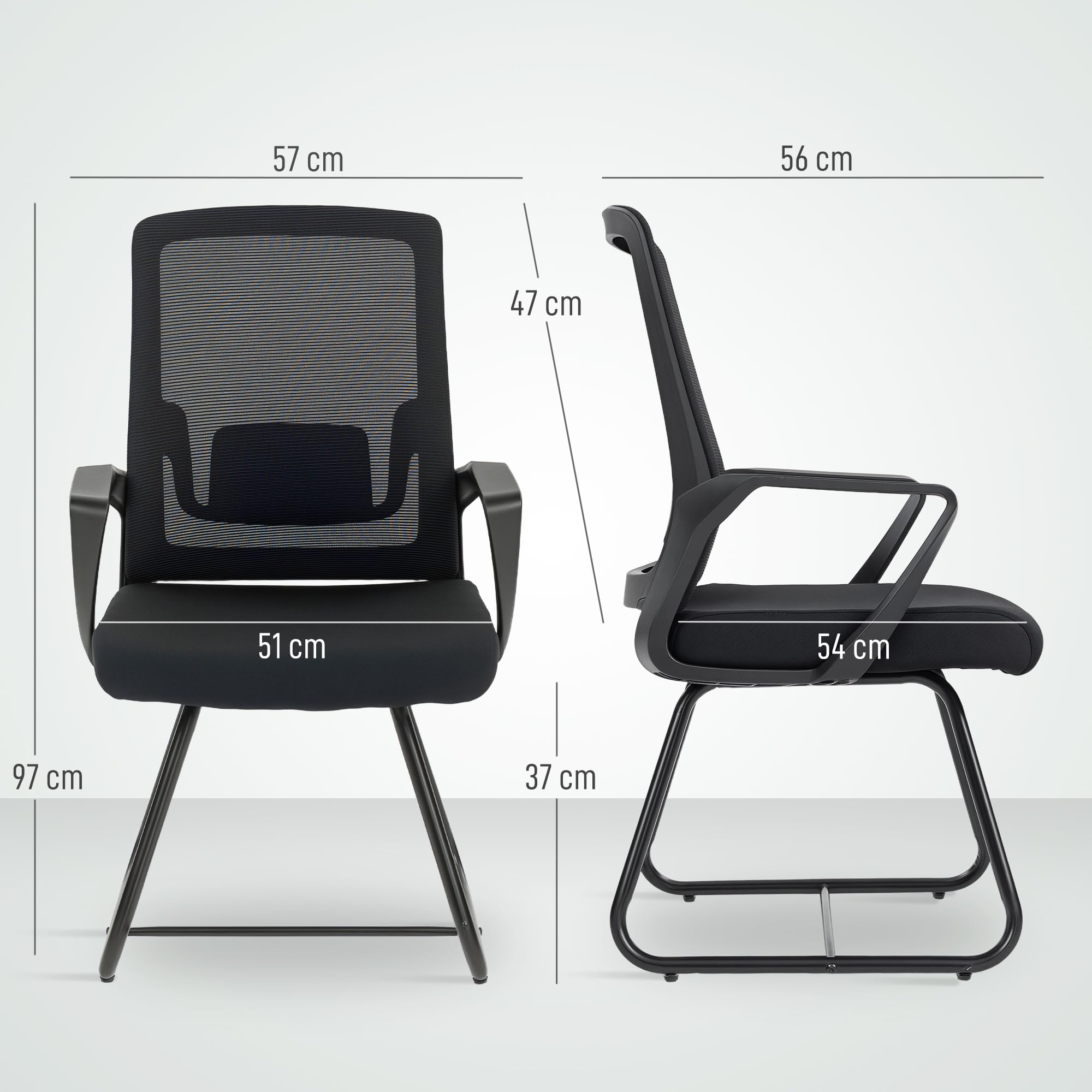 HOMCOM Chaise de Bureau sans roulettes, Chaise Ergonomique avec accoudoirs pour Salle d'attente et de conférence, Chaise pour invités et visiteurs, Noire