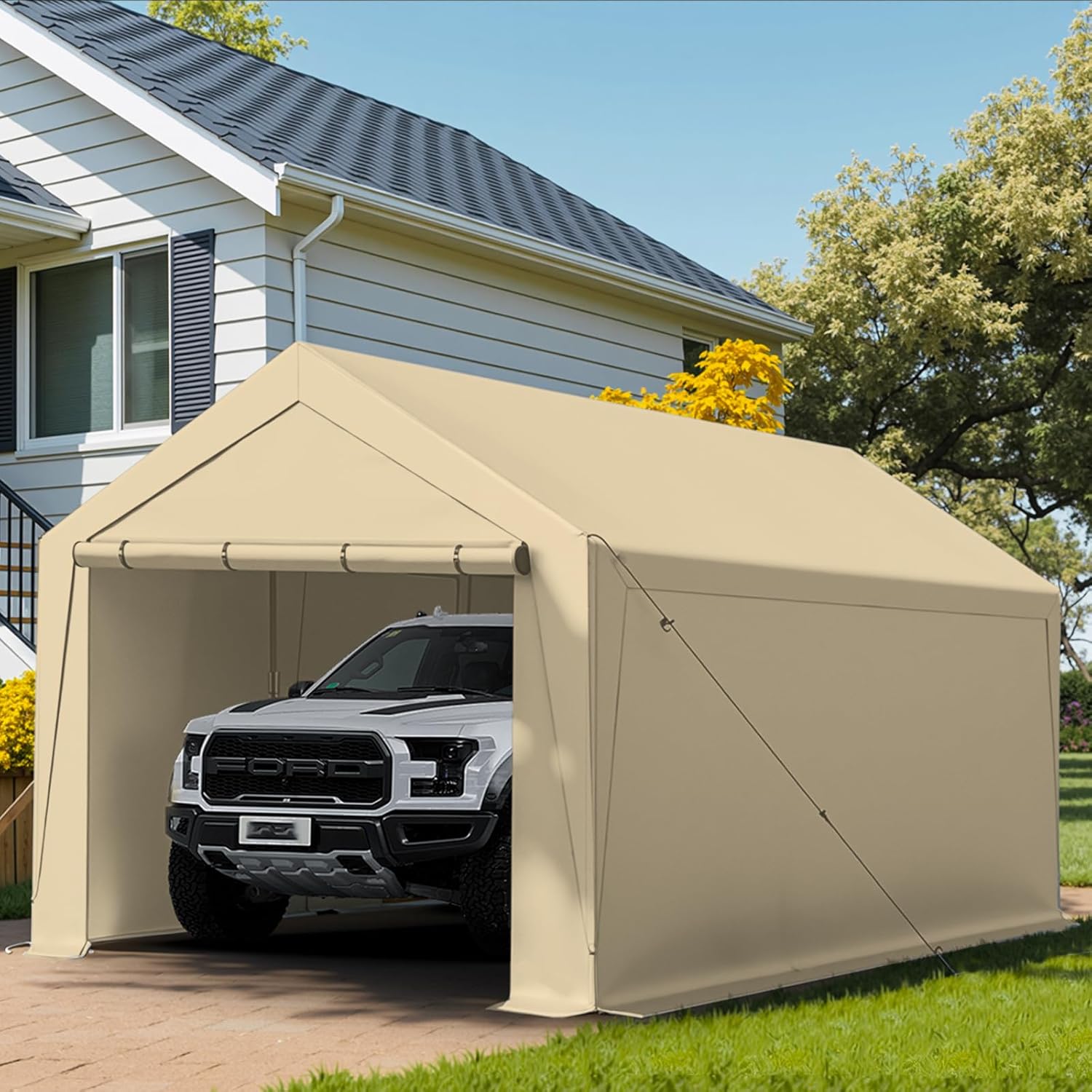 10x20 ft Heavy Duty Carport, Carports Garage with Removable Sidewalls and Reinforced Structure, Outdoor Car Canopy Tent Shelter for Vehicle and Boat (Gray)