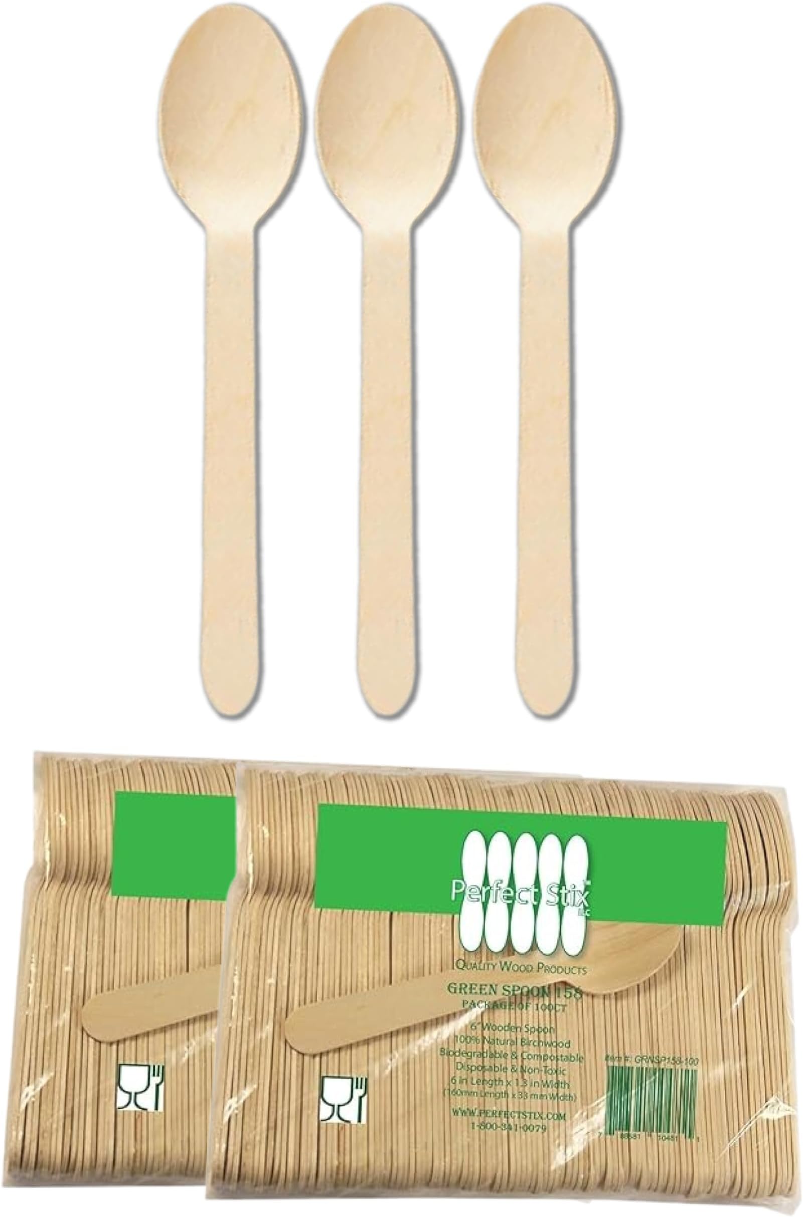 Perfect Stix Wooden Disposable Spoons 6" Length (pack of 100)